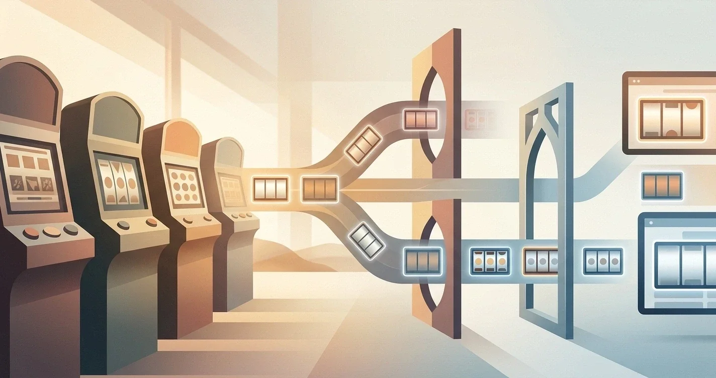 Editorial illustration mapping Australian pokies terminology to online slots and provider restrictions